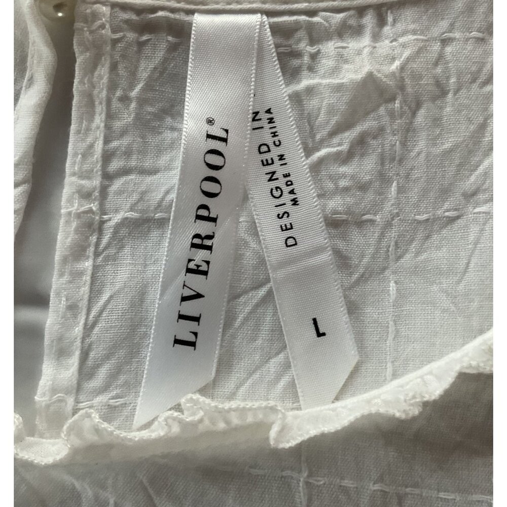 NWT Liverpool Womens Ruffled Hem White Top Size L Lightweight Cotton Blend NEW - Picture 5 of 13